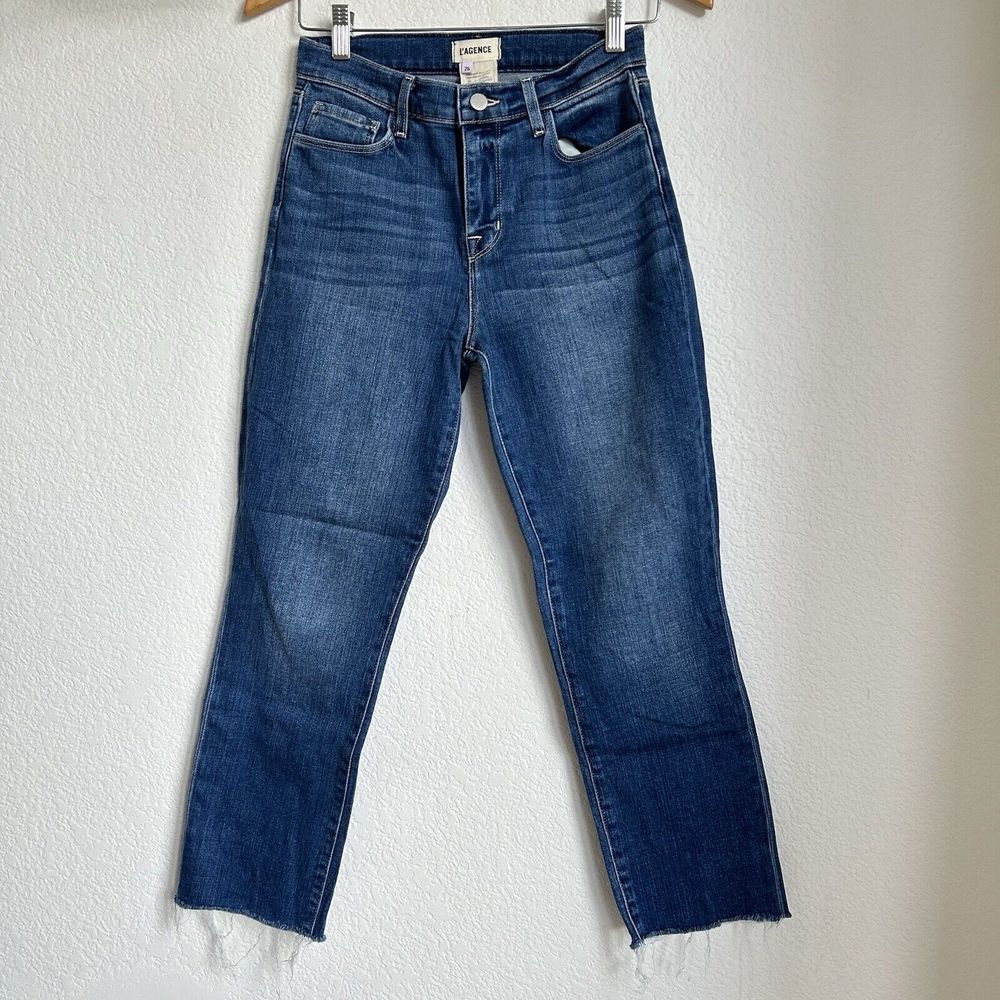 L'Agence‎ Sada High Rise Raw Hem Crop Slim Stretch Jean Sz 26 Toledo medium wash